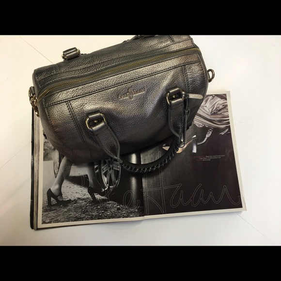 Cole Haan Pewter Pebble Leather Small Barrel Style